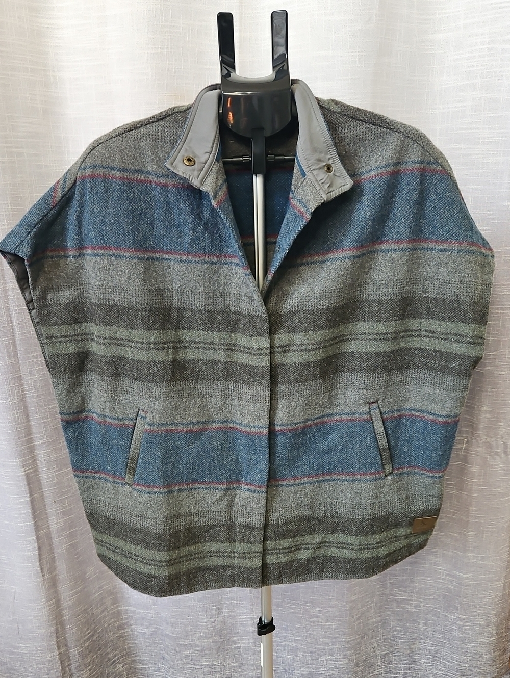 Vintage Eddie Bauer Wool Blend Striped Cape Poncho Wrap